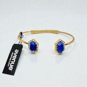 NWT - Avenue - Gold-Toned Open Cuff Geometric Simulated Gemstone & CZ Bracelet